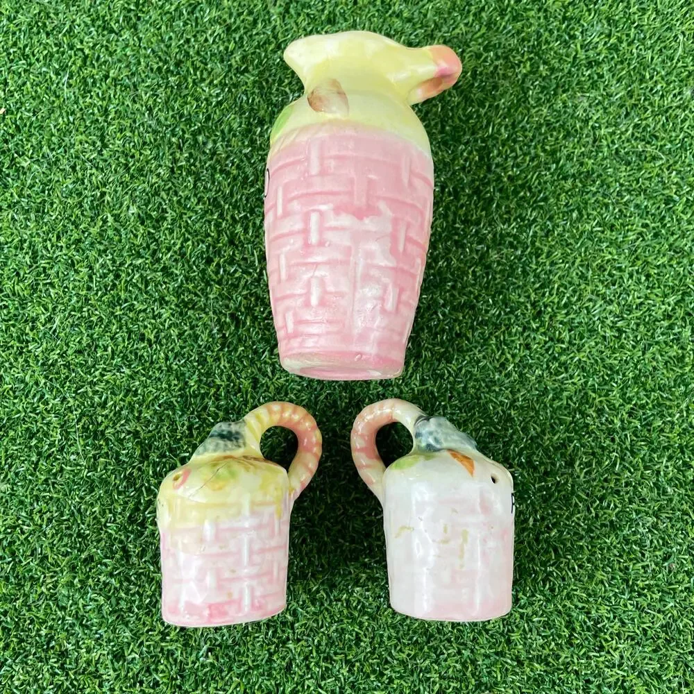 Vintage Japan Ceramic Oil Salt Pepper Shaker Condiment Set